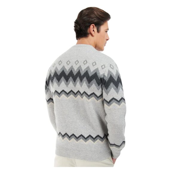 NEW BARBOUR Regis 100% Wool Fair Isle Crew Neck Sweater Light Grey for men 864mn - Picture 4 of 6